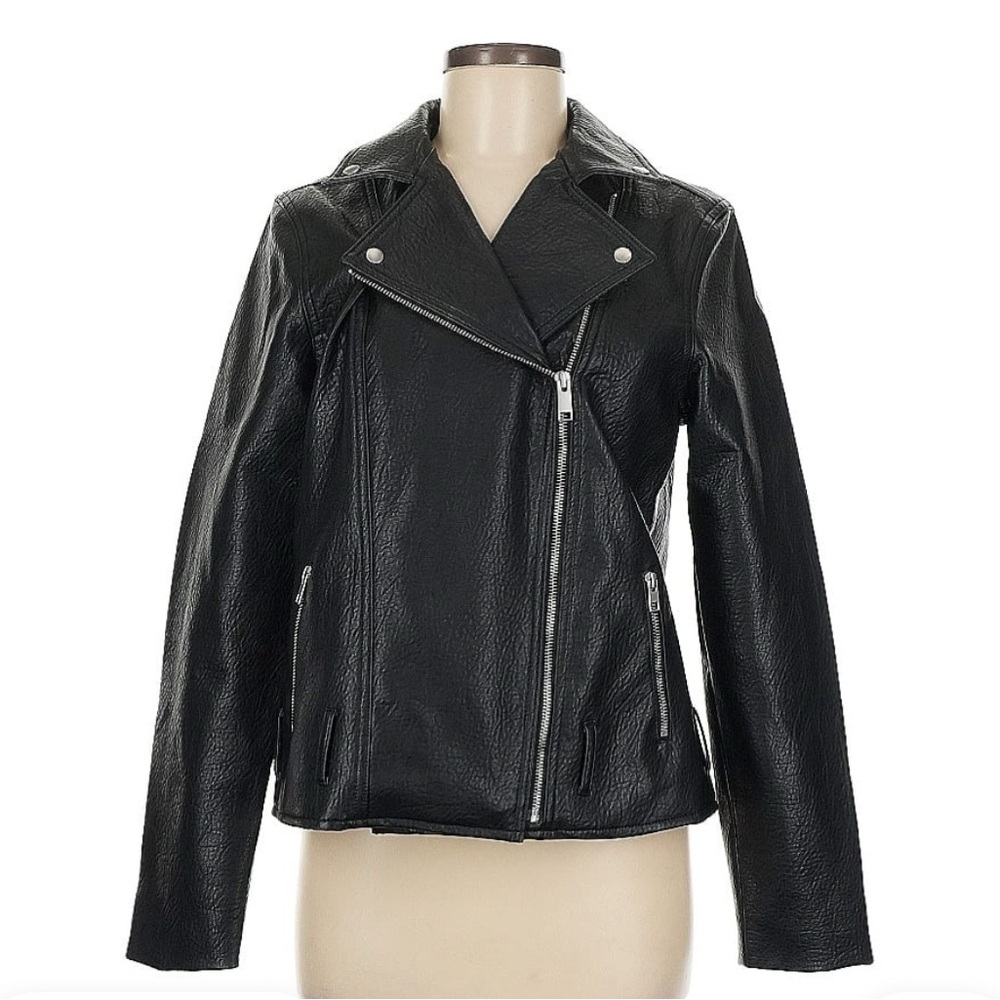 Classic Black Faux Leather Biker Jacket
